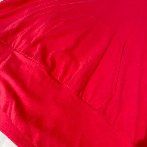 1421 Magaschoni Ruched Hot Pink Size XL V Neck Hood Top Kangaroo  Pocket NWT - Picture 6 of 8